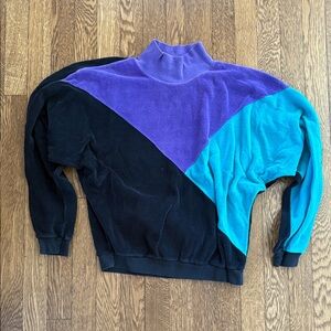 Stan Sport vintage teal purple black size small mock neck velour sweatshirt